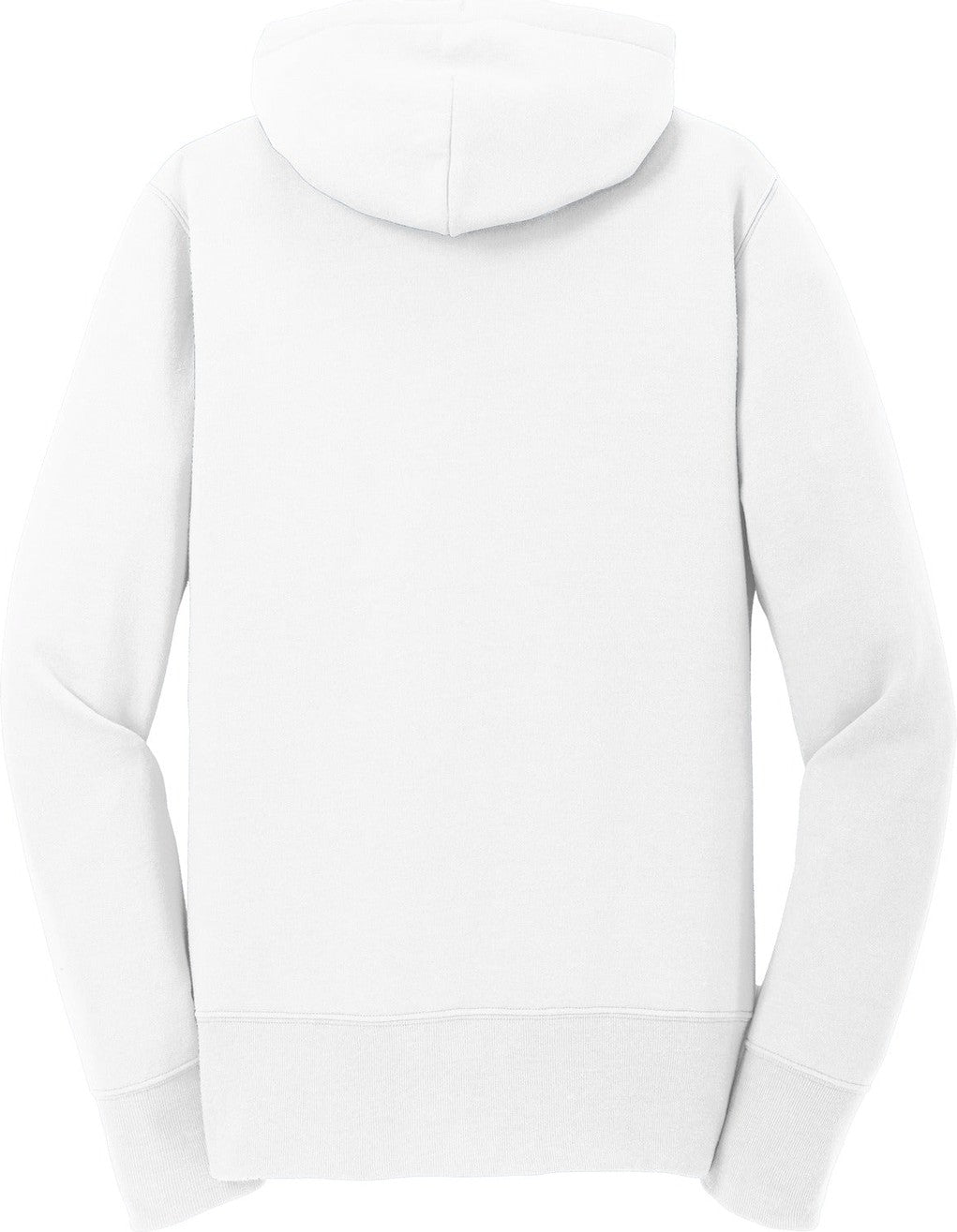 Rear View of White Port & Co Women's Core Fleece Full-Zip Hooded Sweatshirt. LPC78ZH