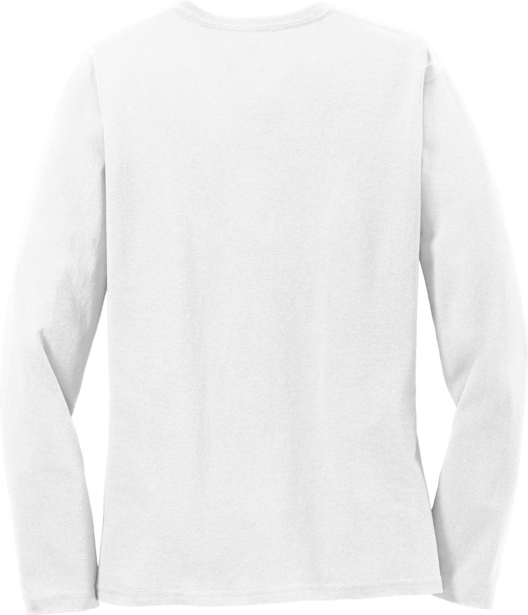 Front View of White Port & Co Women's Long Sleeve Core Cotton Tee. LPC54LS