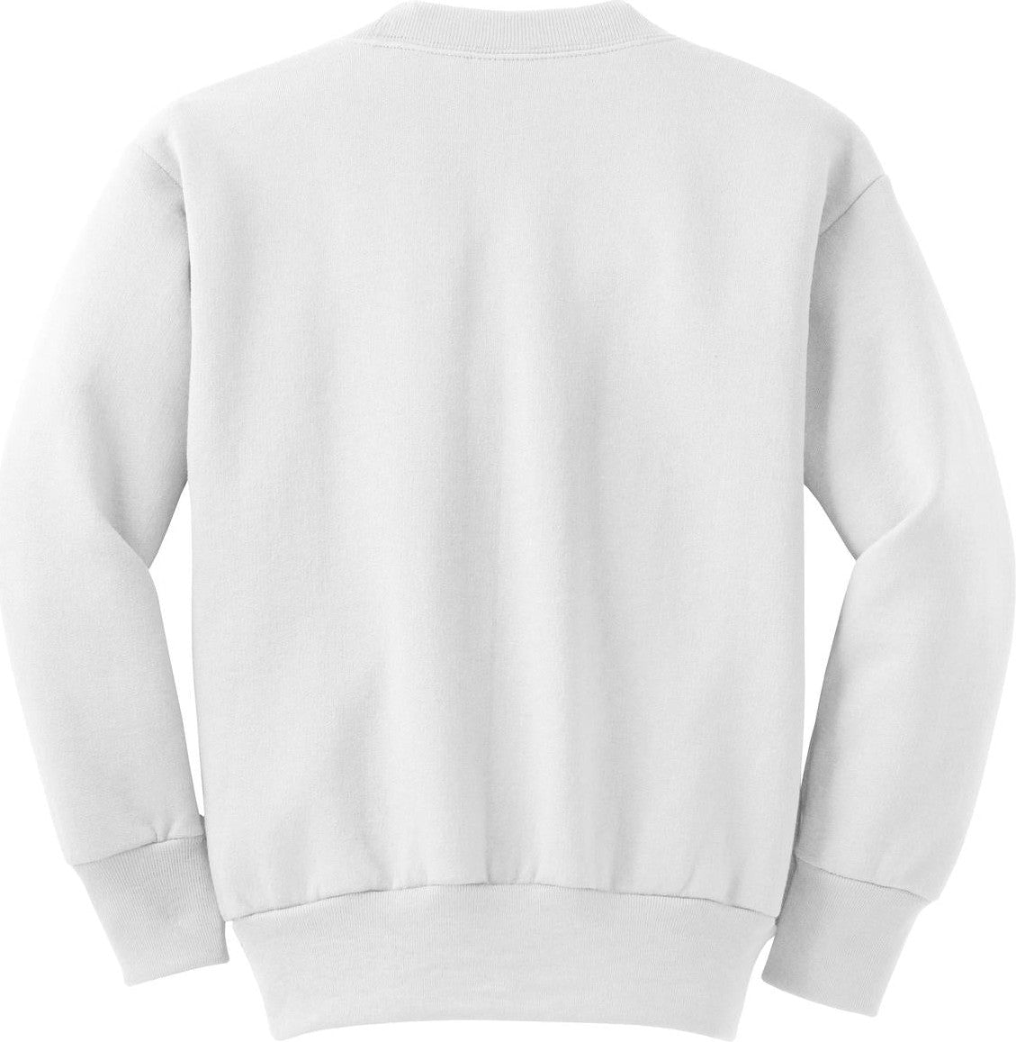 Rear View of White Port & Co Youth Core Fleece Crewneck Sweatshirt. PC90Y