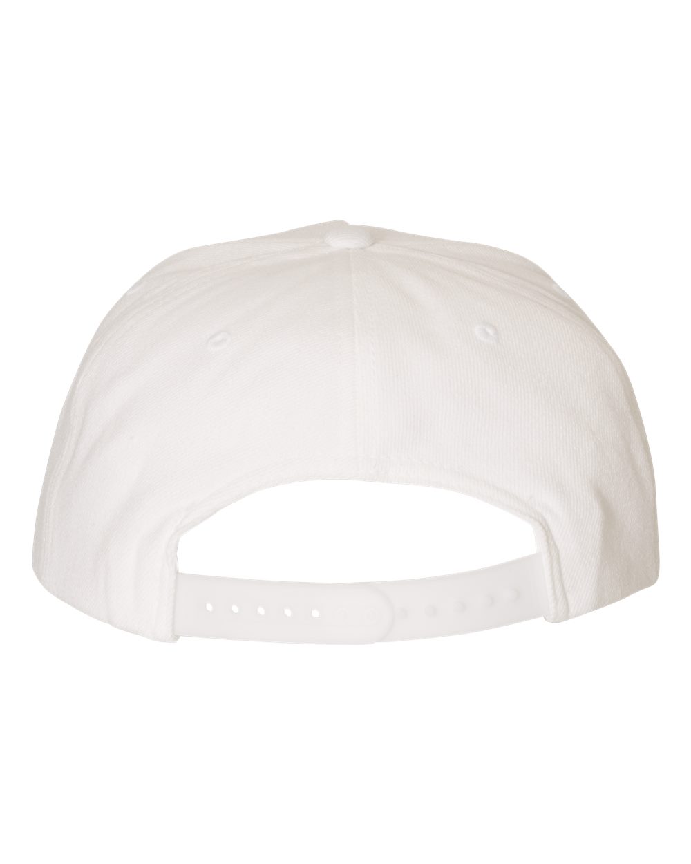 Rear View of White Premium Five-Panel Snapback Cap - 5089M