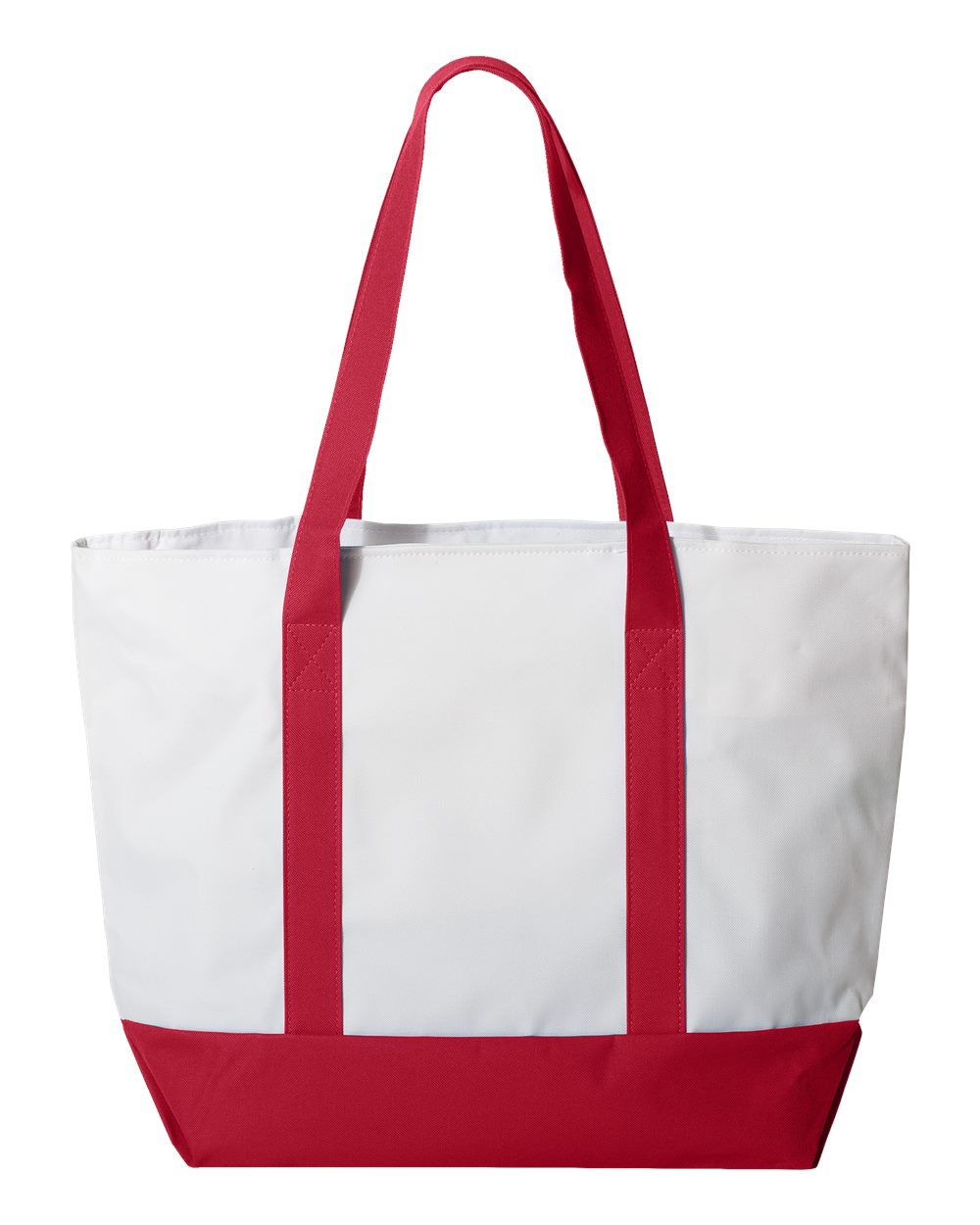Front View of White/ Red Bay View Giant Zippered Tote - 7006
