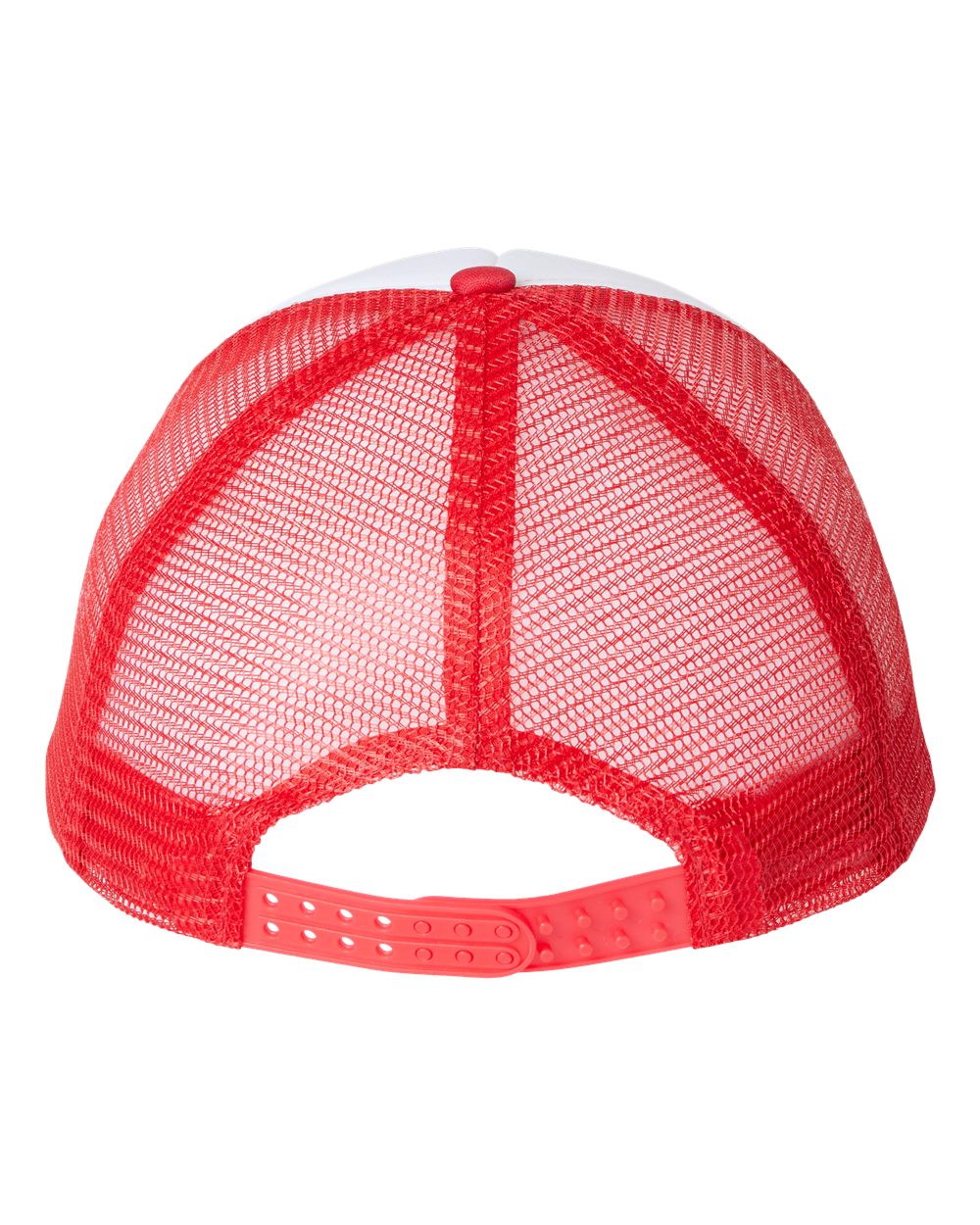 Rear View of White/ Red Foam Mesh-Back Trucker Cap - VC700