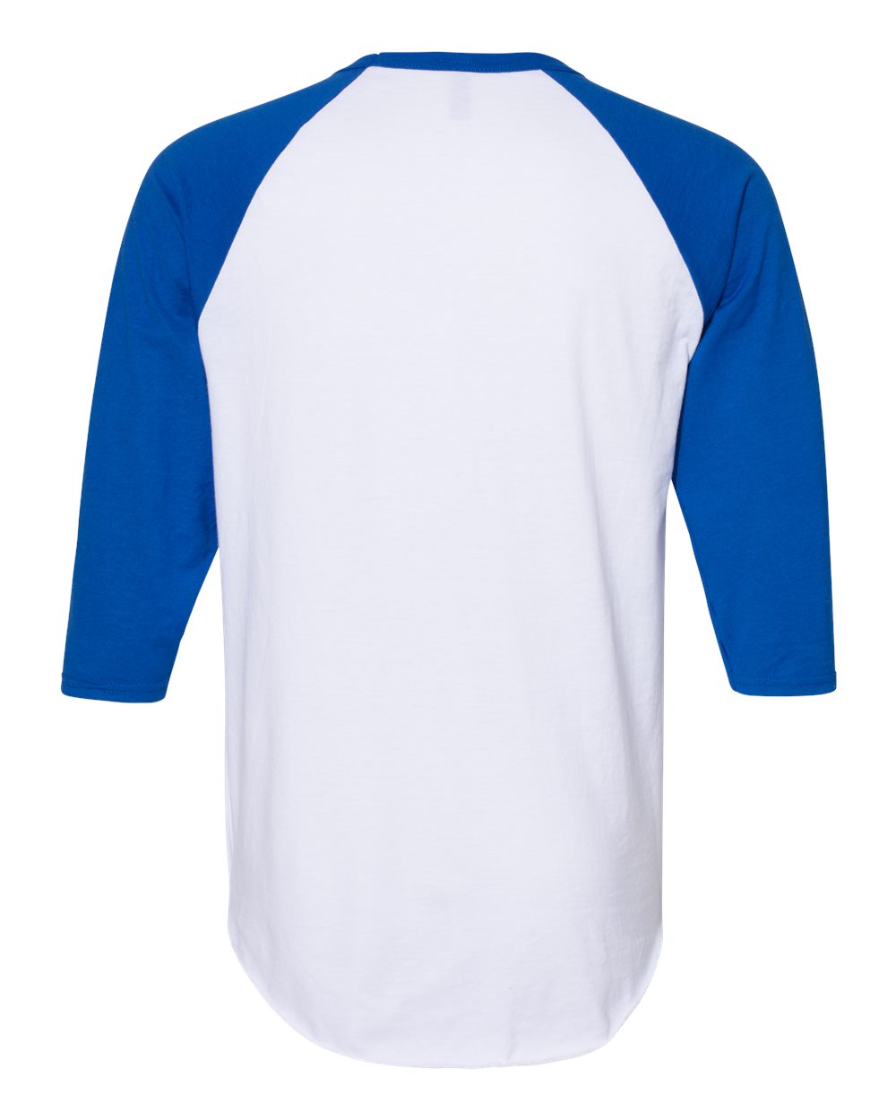 Front View of White/ Royal Premium Blend Ringspun Three-Quarter Sleeve Raglan Baseball T-Shirt - 560RR