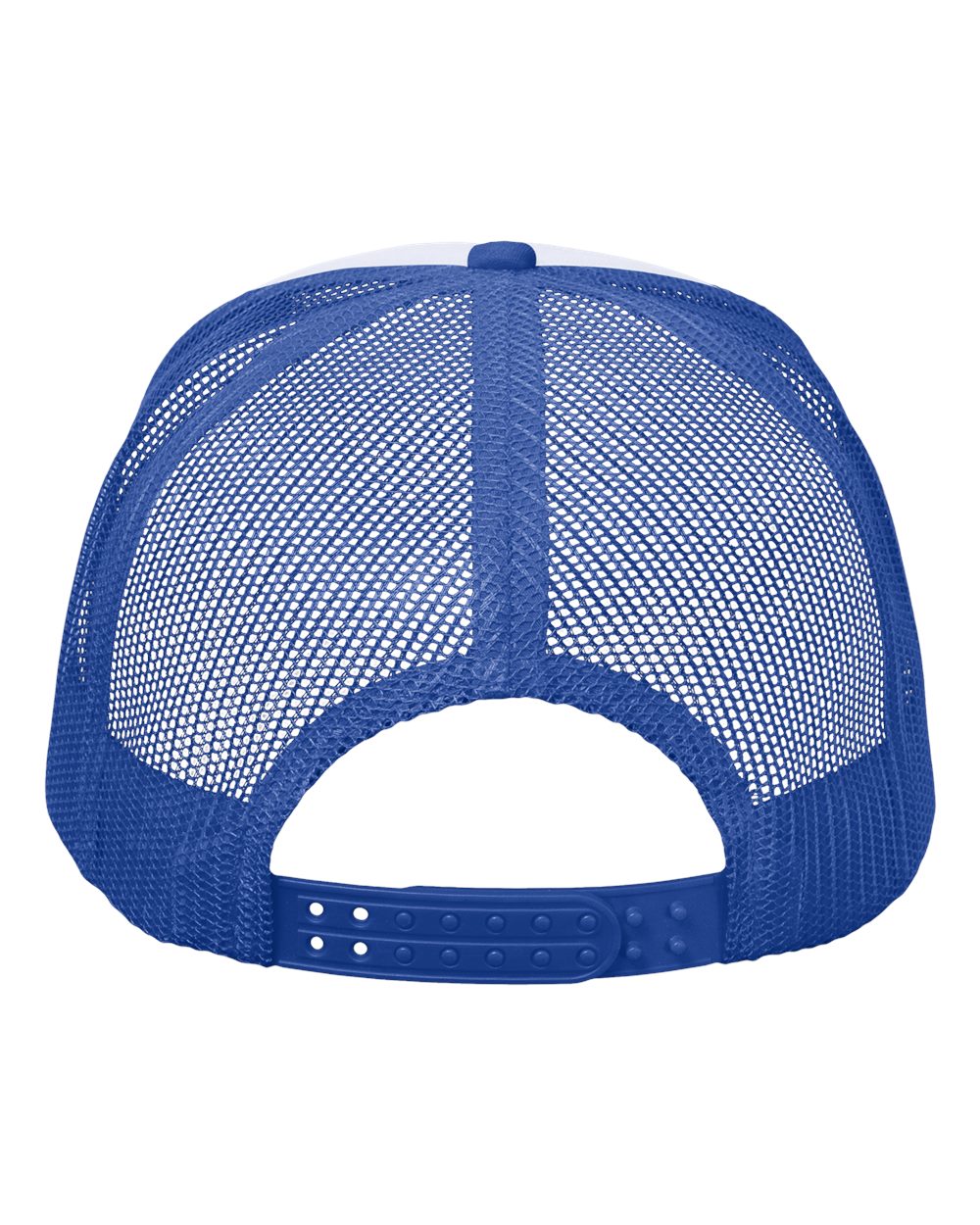 Rear View of White/ Royal/ Red Foam Mesh-Back Trucker Cap - VC700
