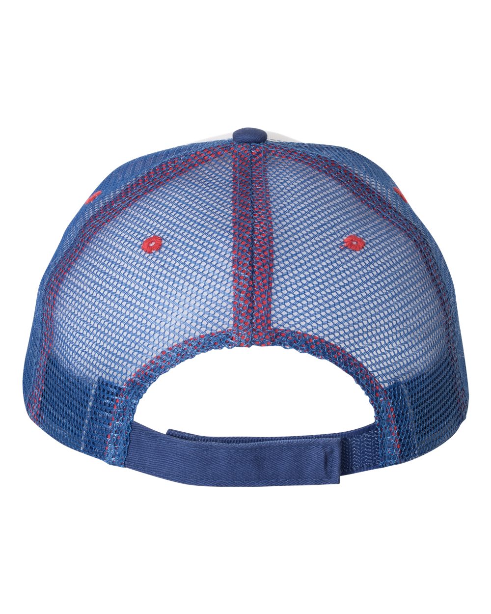 Rear View of White/ Royal/ Red Sandwich Trucker Cap - S102