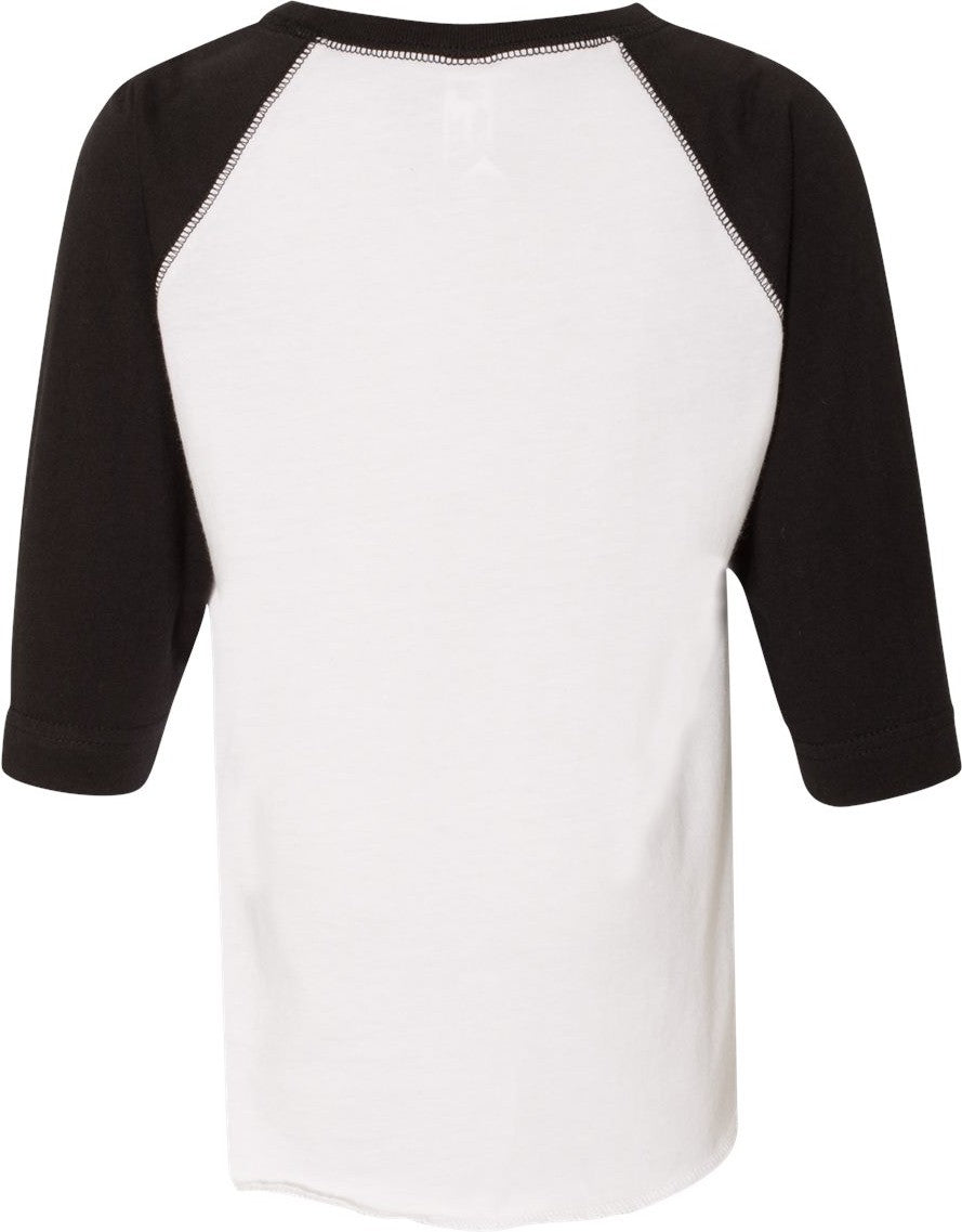 Front View of White Solid/ Black Toddler Baseball Fine Jersey Three-Quarter Sleeve Tee - 3330