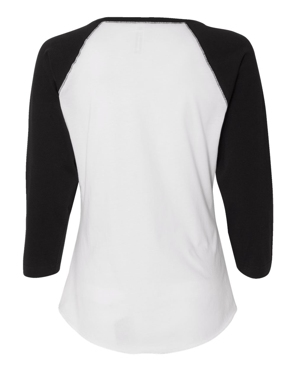 Front View of White Solid/ Black Women's Baseball Fine Jersey Three-Quarter Sleeve Tee - 3530