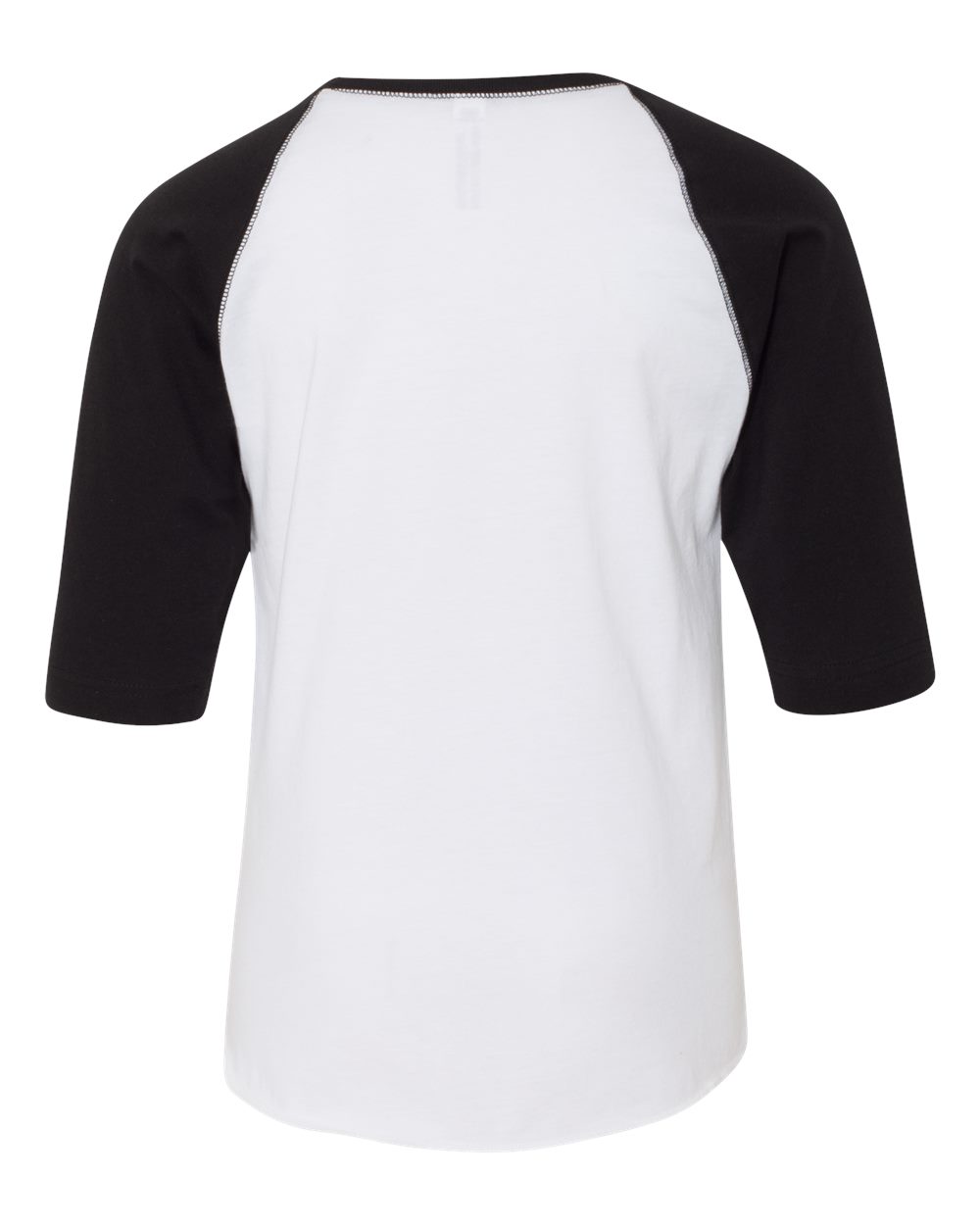 Front View of White Solid/ Black Youth Baseball Fine Jersey Three-Quarter Sleeve Tee - 6130