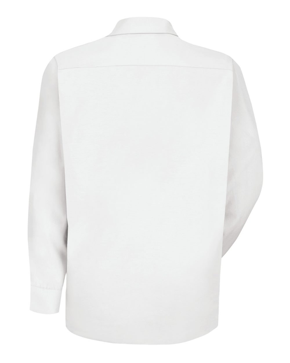 Front View of White Specialized Pocketless Long Sleeve Work Shirt - SP16