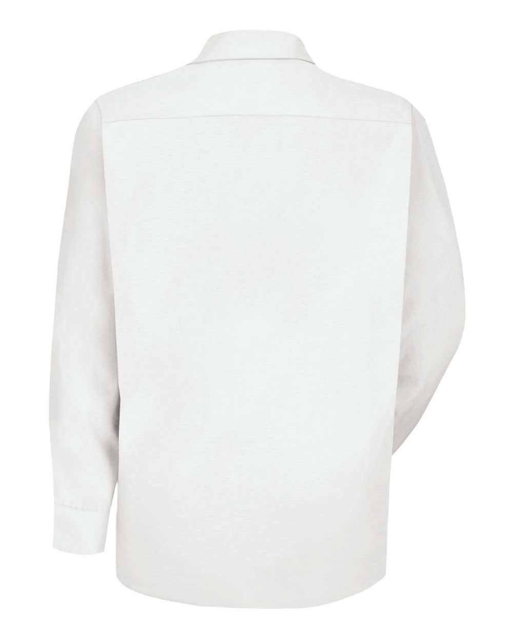 Front View of White Specialized Pocketless Long Sleeve Work Shirt - Tall Sizes - SP16T