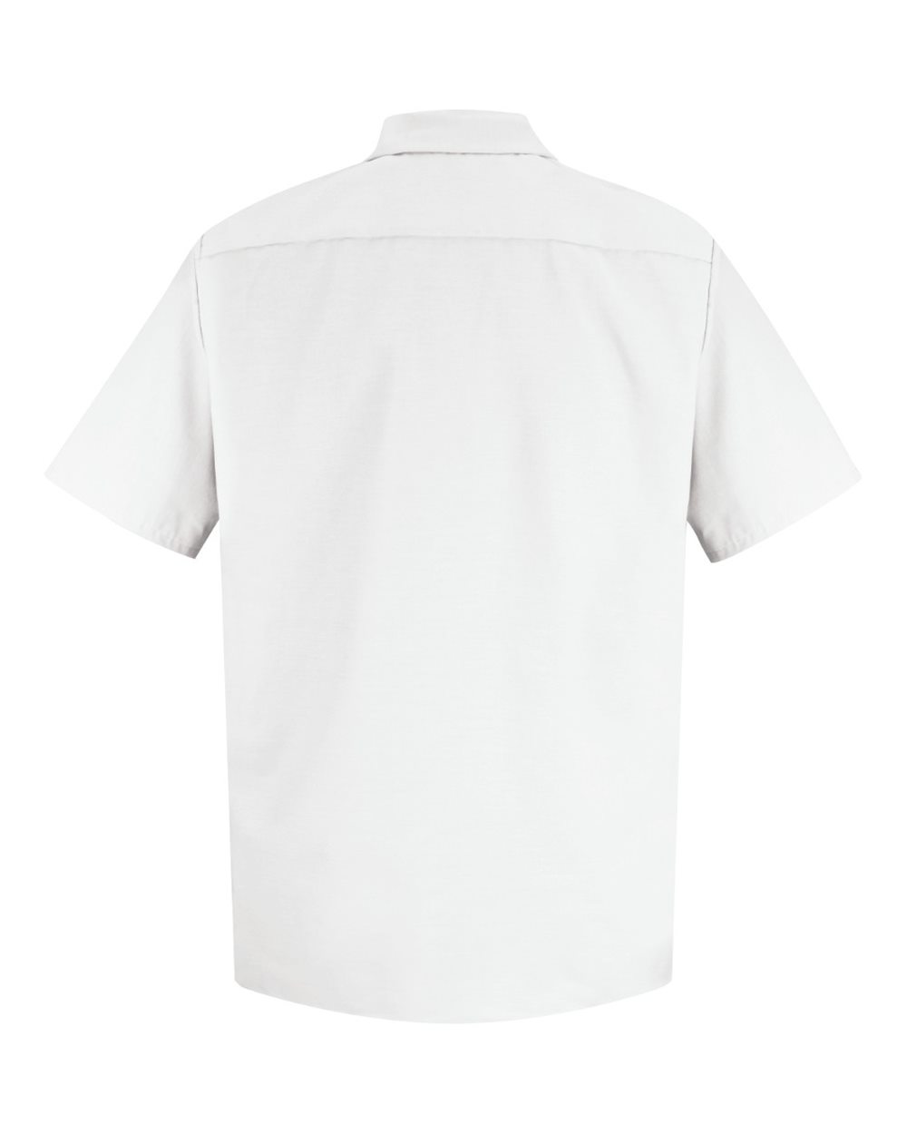Front View of White Specialized Short Sleeve Pocketless Work Shirt - SP26