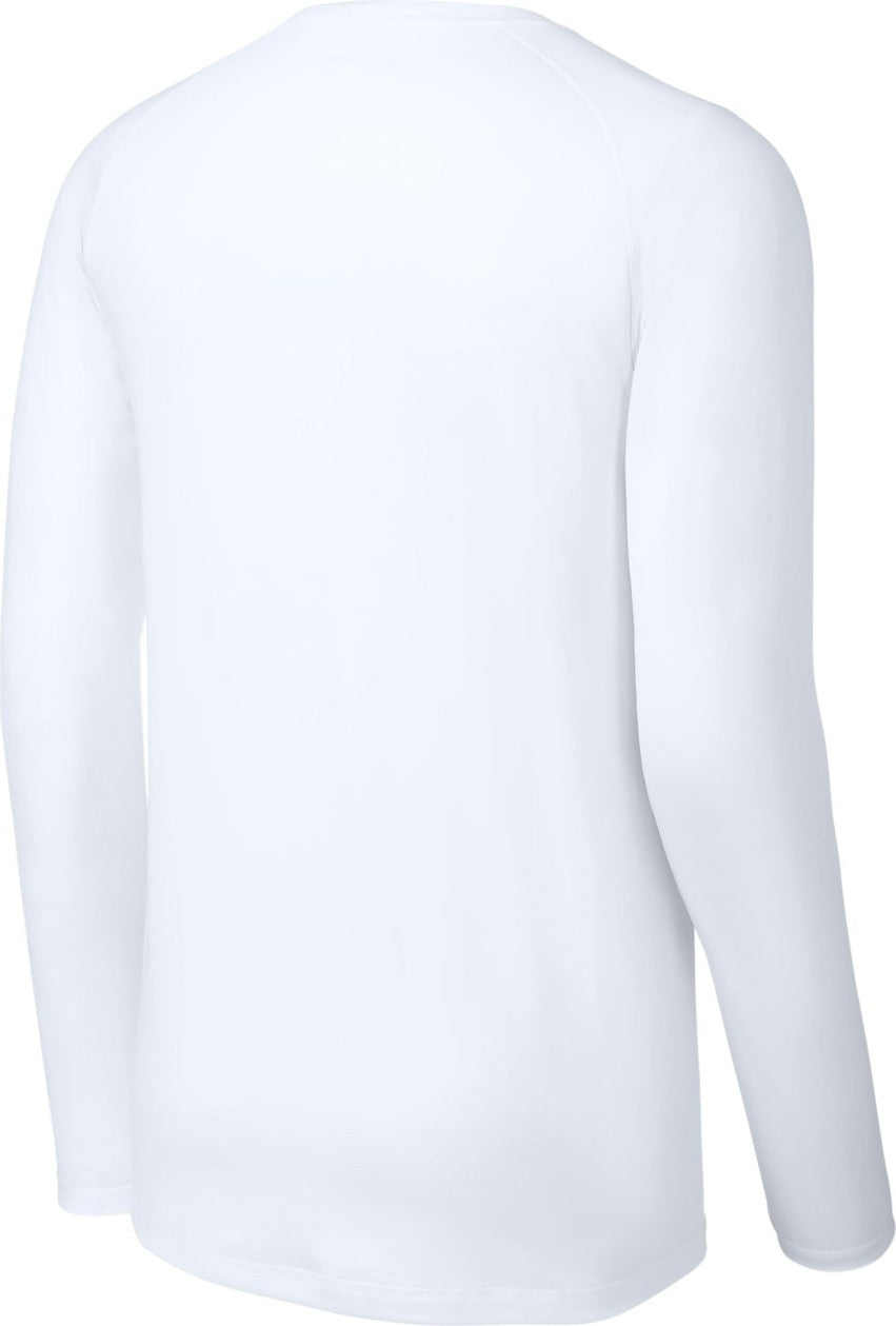 Front View of White Sport-Tek PosiCharge Compression Long Sleeve Tee ST120LS