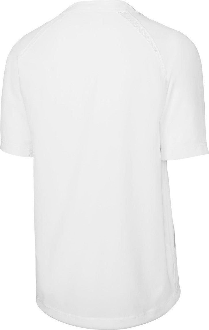 Front View of White Sport-Tek Repeat 1/2-Zip Short Sleeve Jacket JST489