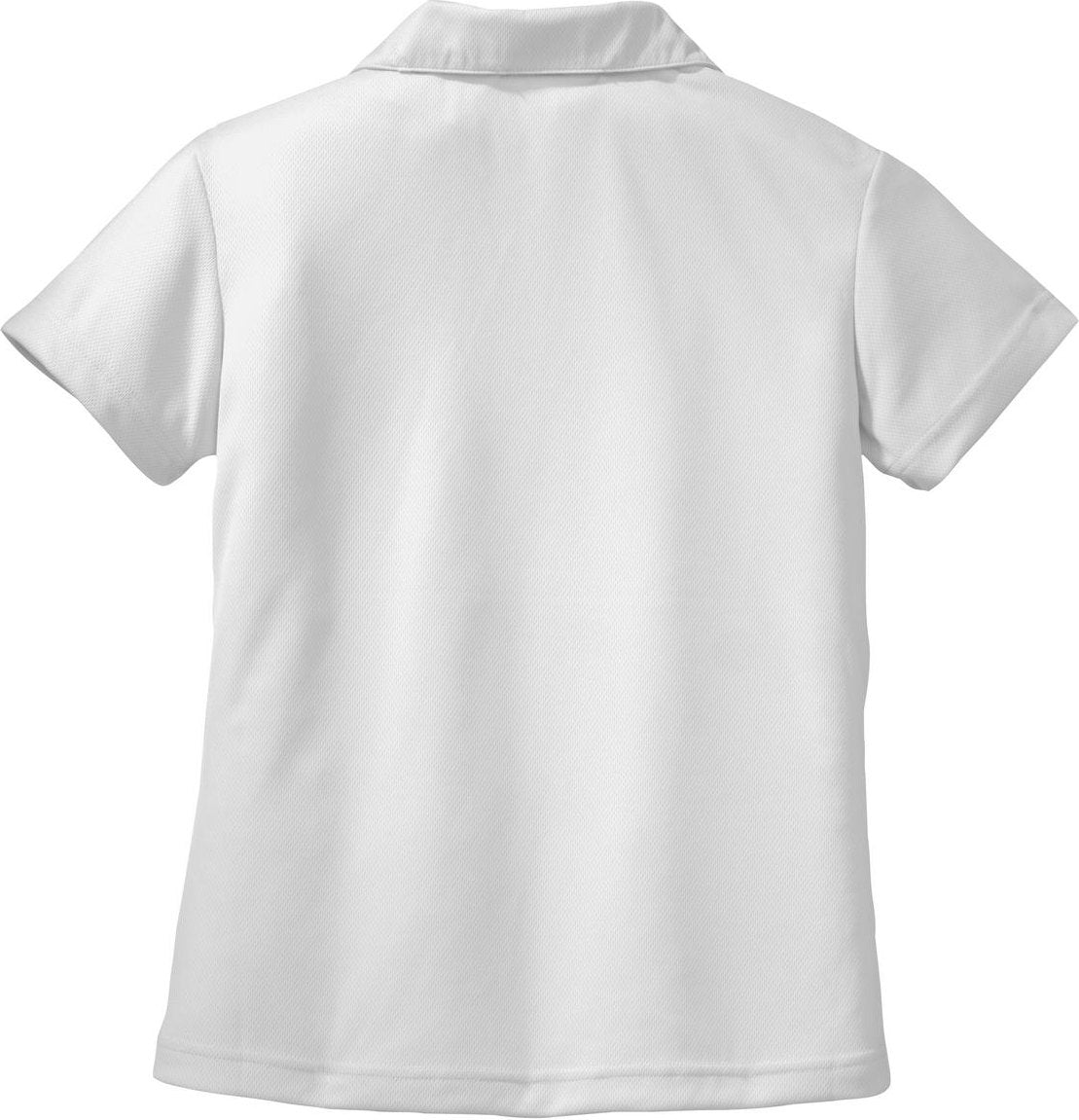 Front View of White Sport-Tek Women's Dri-Mesh V-Neck Polo. L469