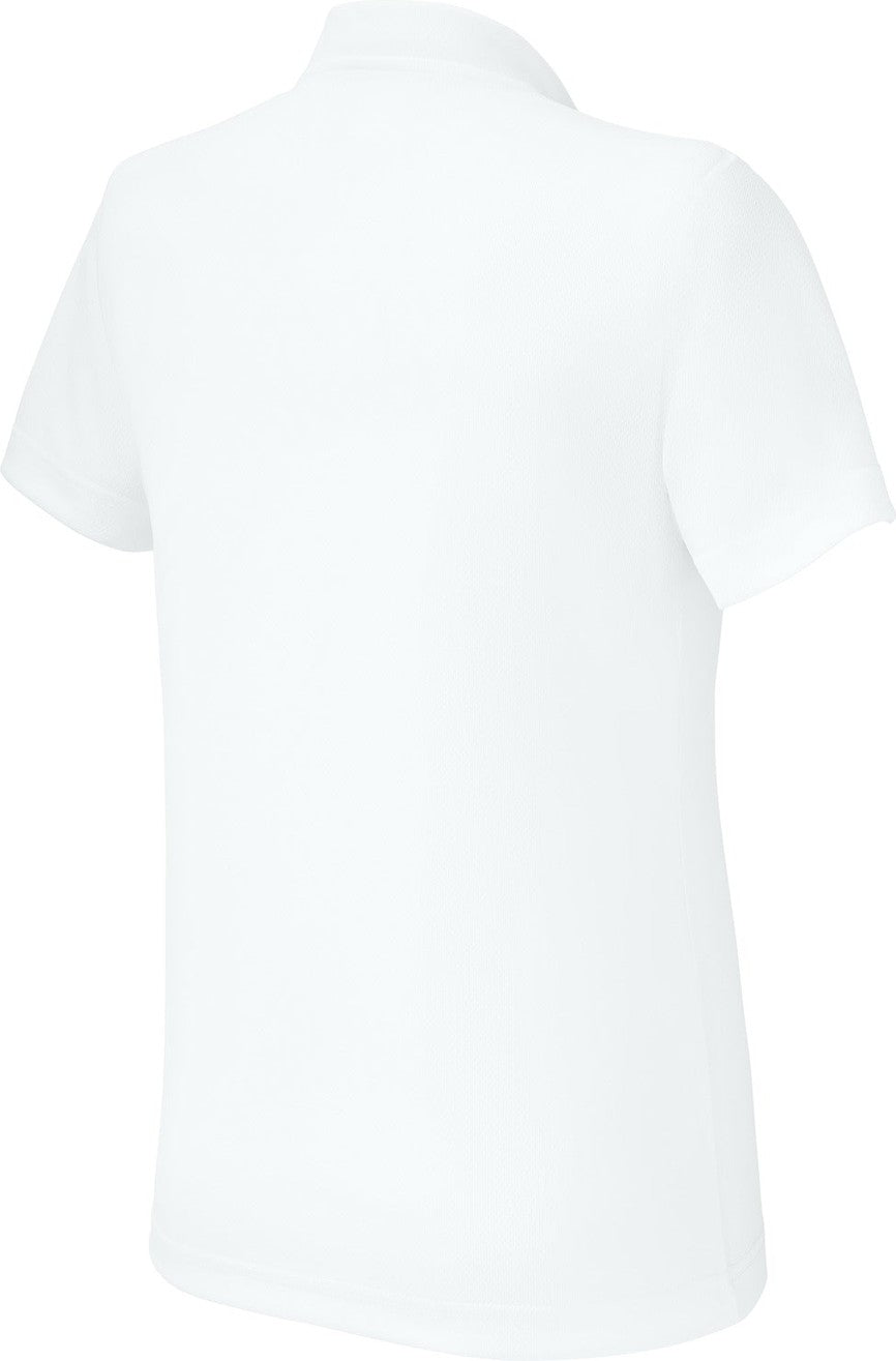 Rear View of White Sport-Tek Women's Dri-Mesh V-Neck Polo. L469