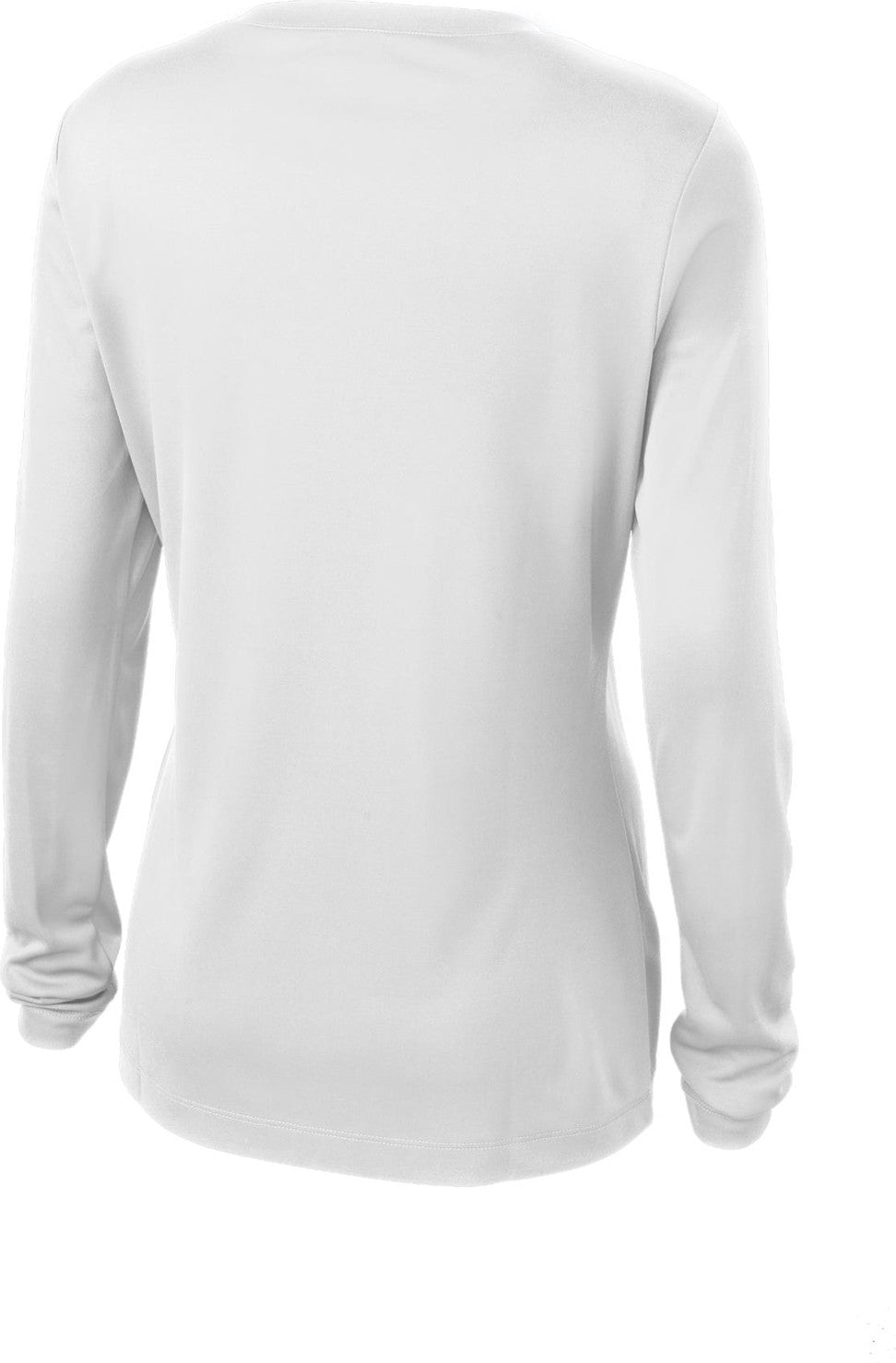 Front View of White Sport-Tek Women's Long Sleeve PosiCharge Competitor V-Neck Tee. LST353LS