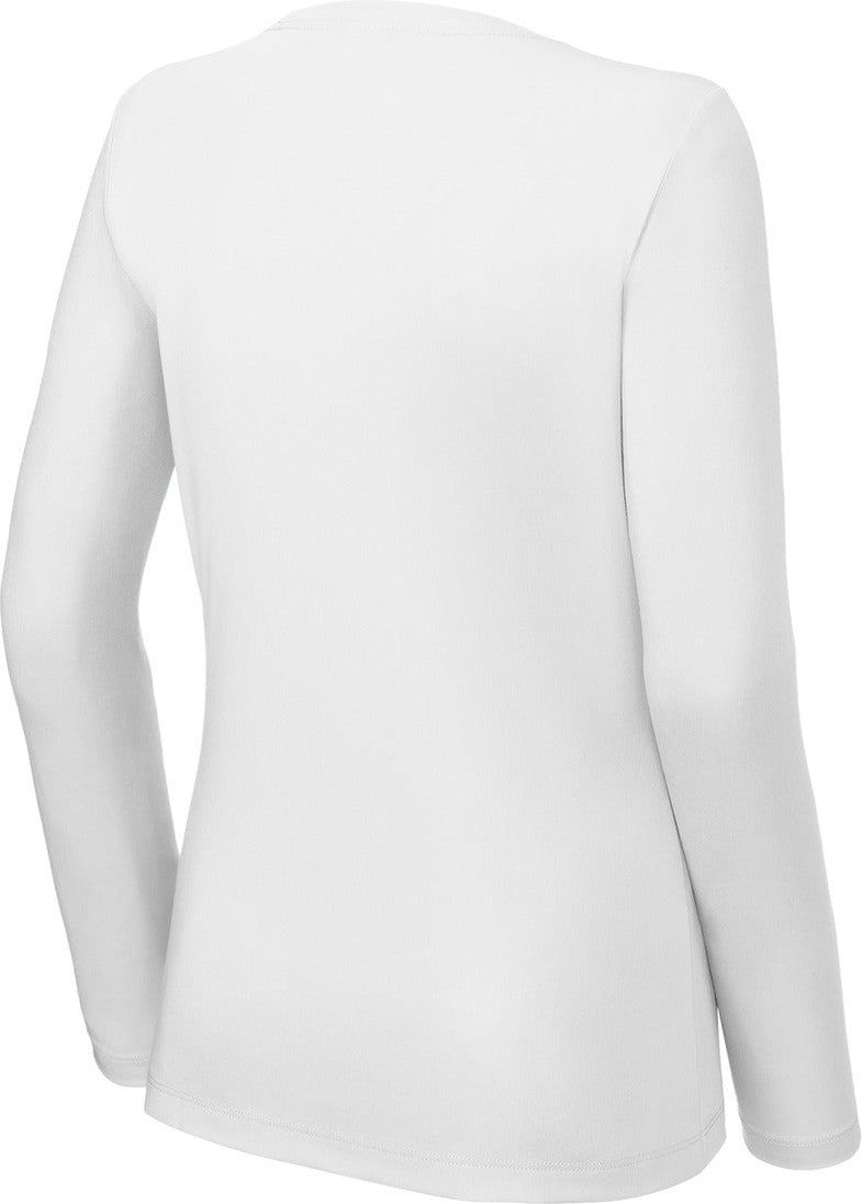 Front View of White Sport-Tek Women's Posi-UV Pro Long Sleeve LST420LS