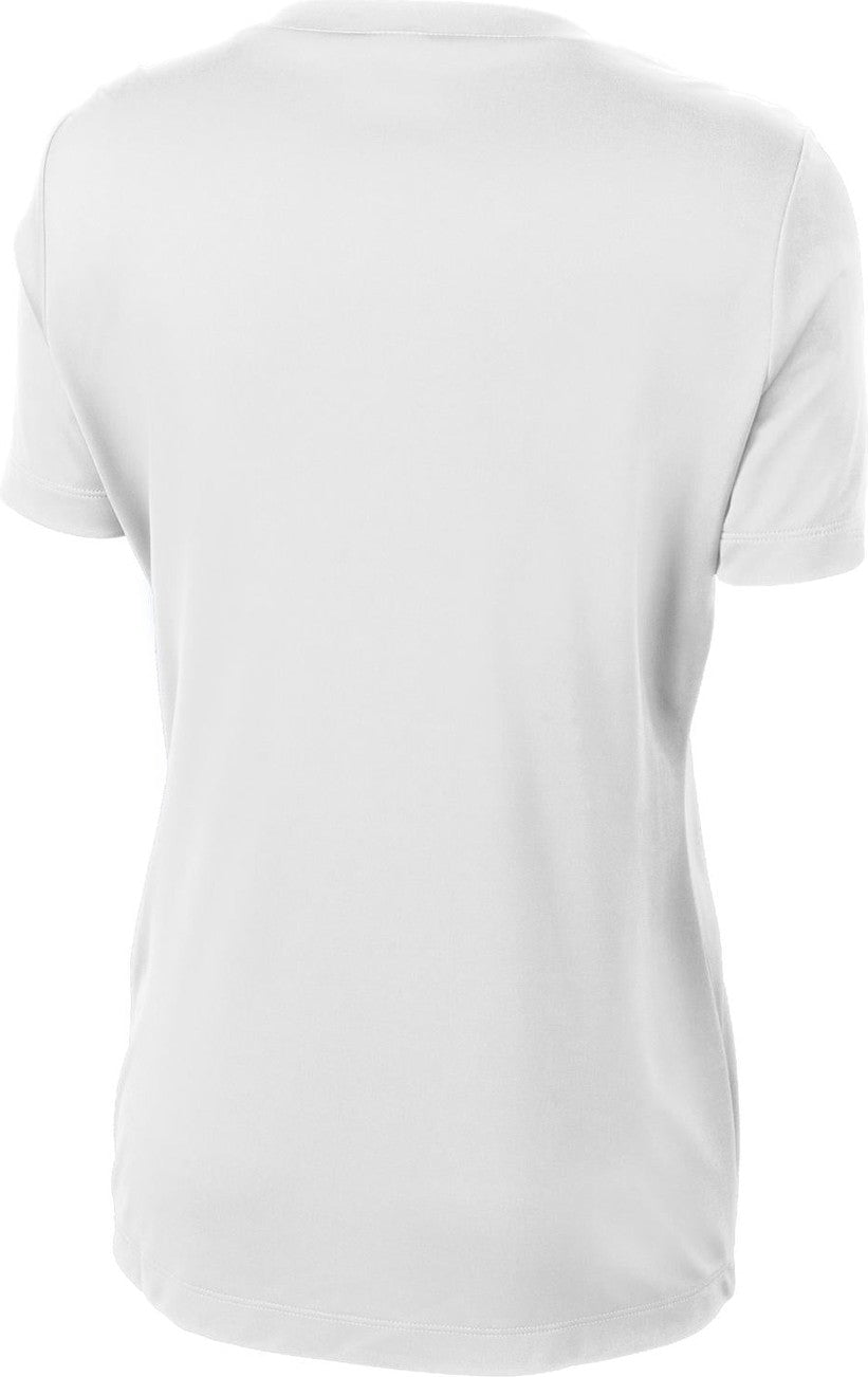 Front View of White Sport-Tek Women's PosiCharge Competitor V-Neck Tee. LST353