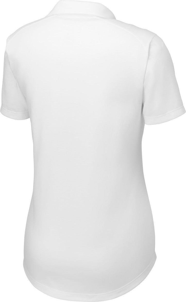 Front View of White Sport-Tek Women's PosiCharge Tri-Blend Wicking Polo. LST405
