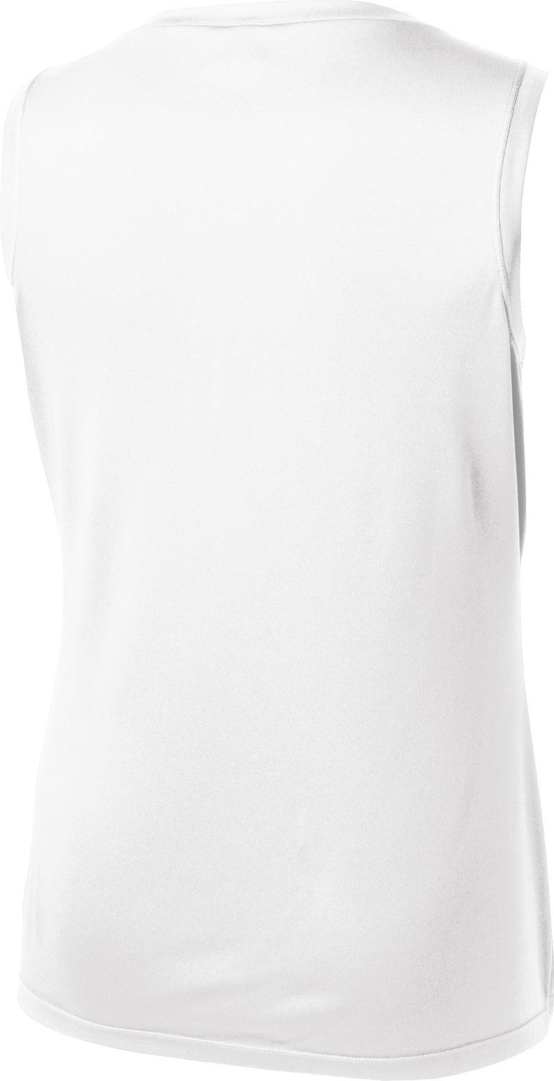 Front View of White Sport-Tek Women's Sleeveless PosiCharge Competitor V-Neck Tee. LST352