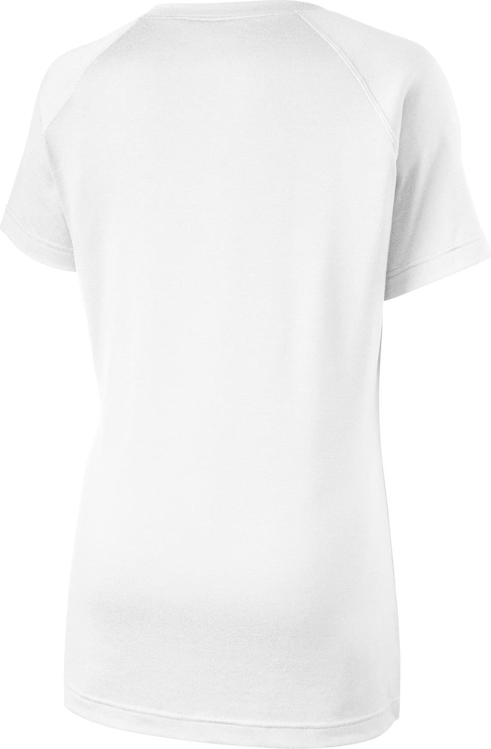 Front View of White Sport-Tek Women's Ultimate Performance V-Neck. LST700