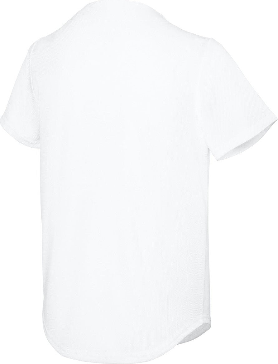 Front View of White Sport-Tek Youth PosiCharge Tough Mesh Full-Button Jersey YST220