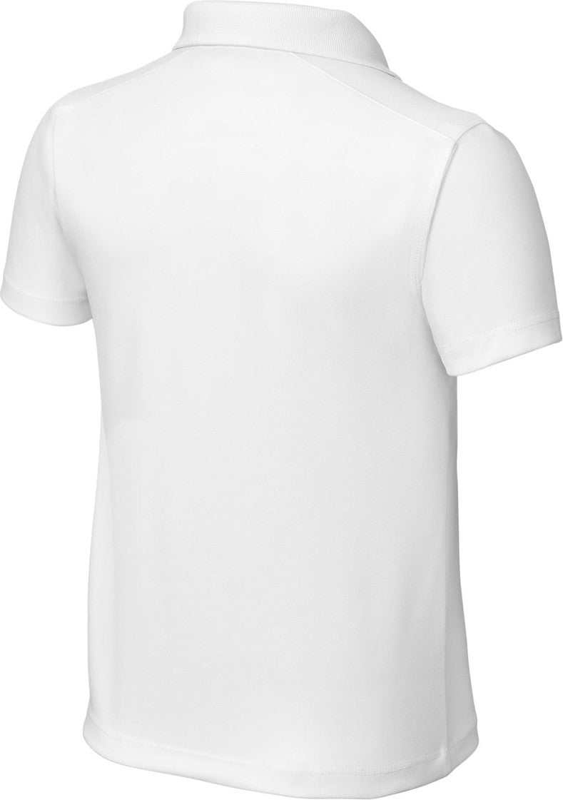 Front View of White Sport-Tek Youth UV Micropique Polo YST740