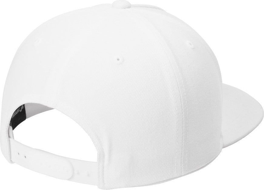 Rear View of White Sport-Tek YP Classics Premium 5-Panel Snapback Cap STC55