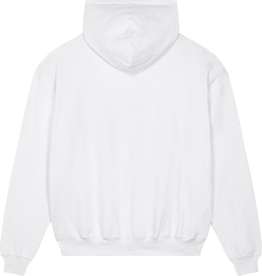 Front View of White Stanley/Stella Unisex Cooper Dry Hooded Sweatshirt SXU028