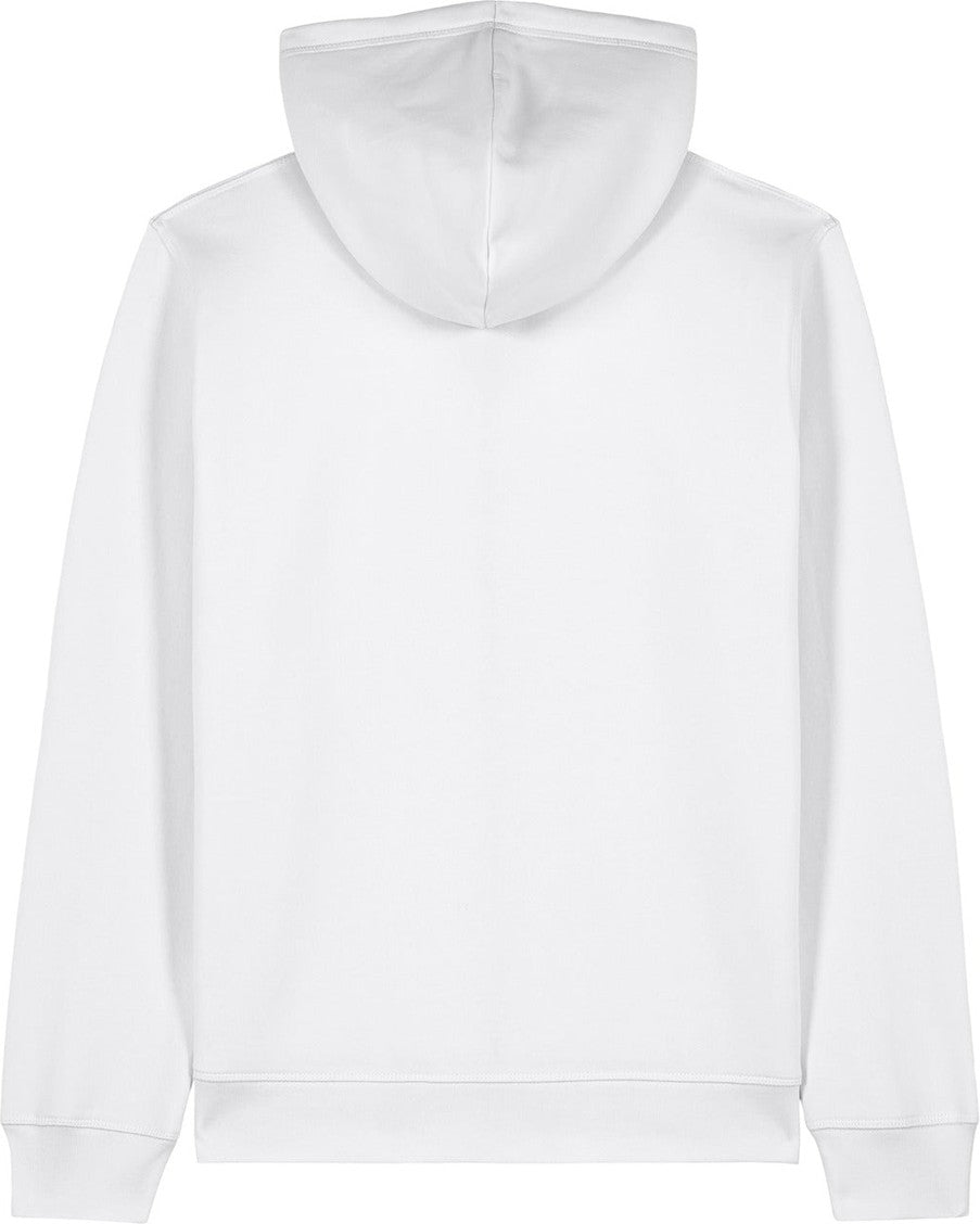 Front View of White Stanley/Stella Unisex Mixer Full-Zip Hooded Sweatshirt SXU011