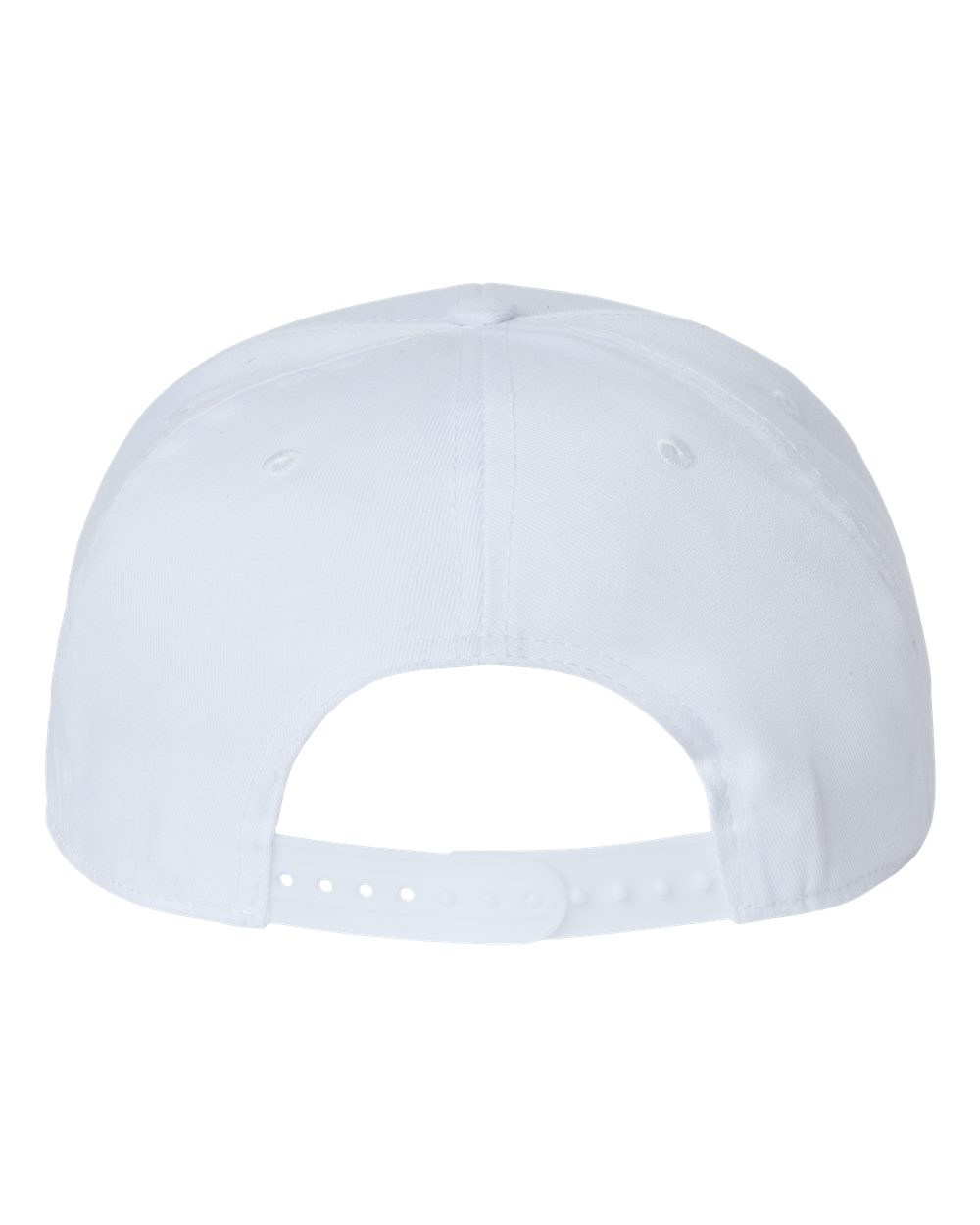 Rear View of White Sustainable Flat Bill Cap - JAMES