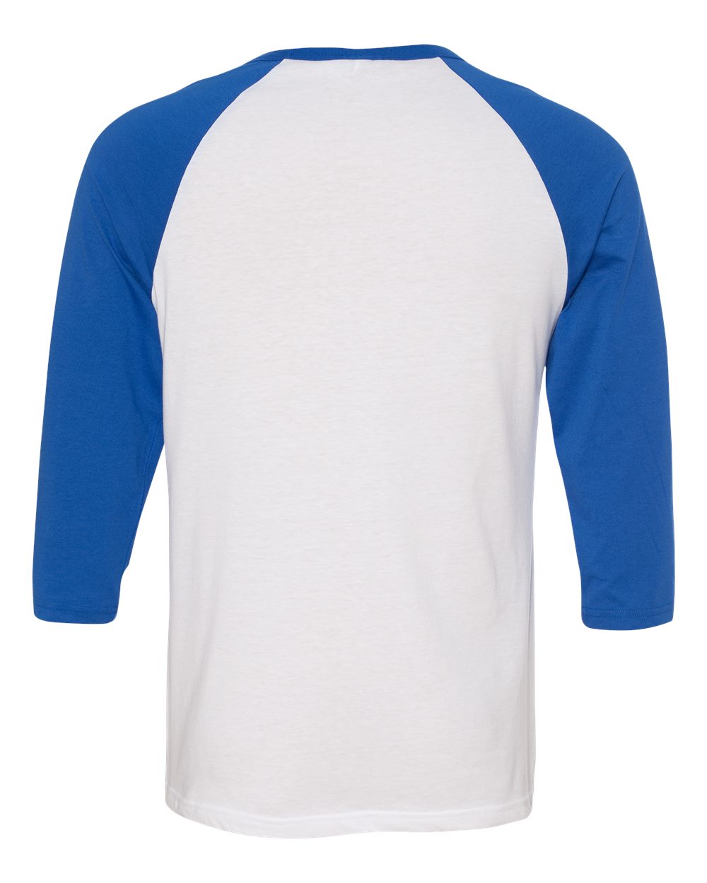 Rear View of White/ True Royal Three-Quarter Sleeve Baseball Tee - 3200
