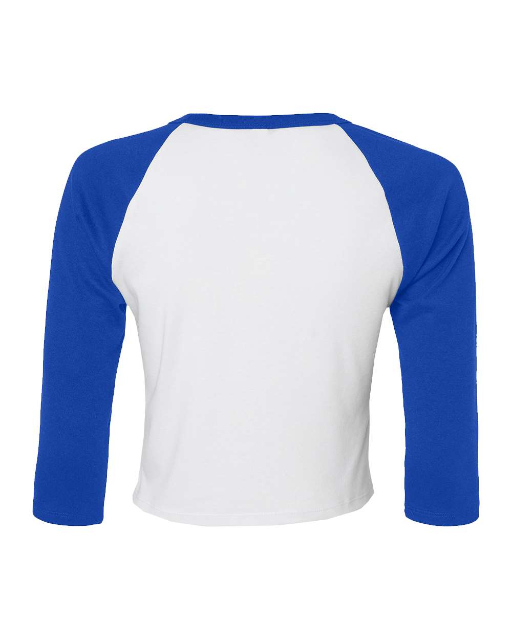 Front View of White/ True Royal Women's Micro Rib 3/4 Raglan Sleeve Baby Tee - 1200