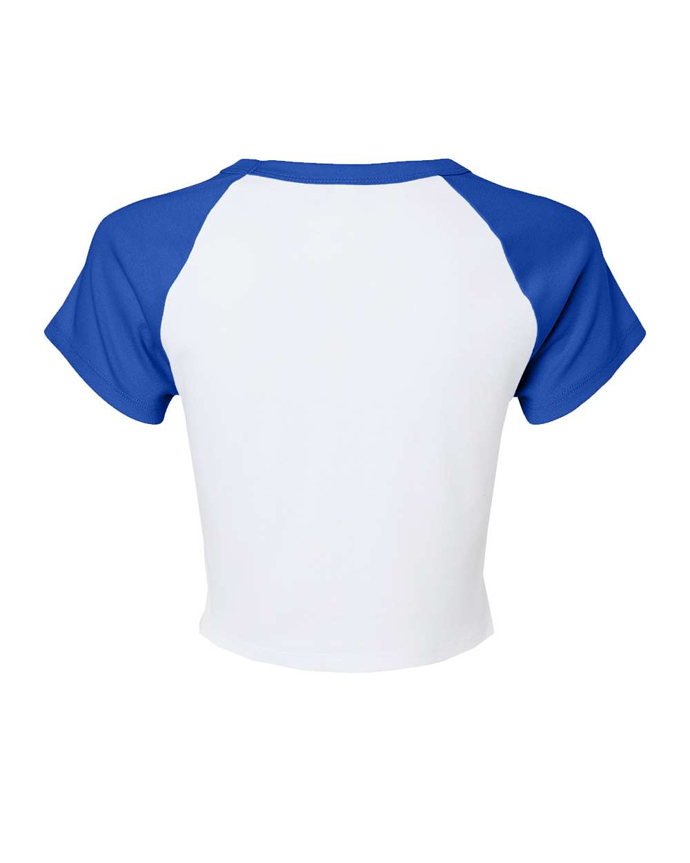 Rear View of White/ True Royal Women&#39;s Micro Rib Raglan Baby Tee - 1201