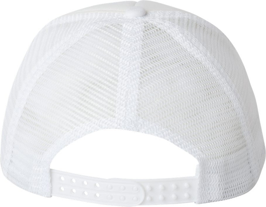 Front View of White/ White Foam Mesh-Back Trucker Cap - VC700