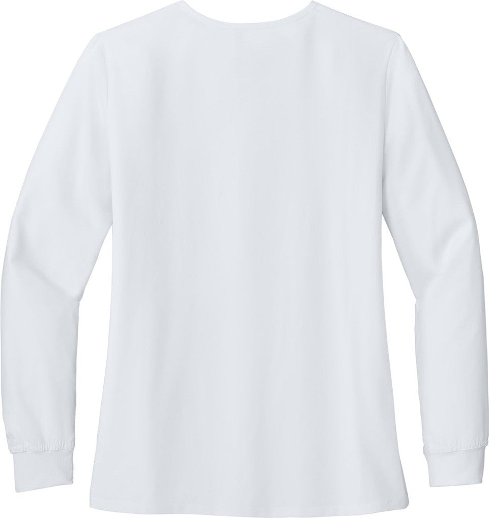 Rear View of White Wink Women's Premiere Flex Full-Zip Scrub Jacket WW4088