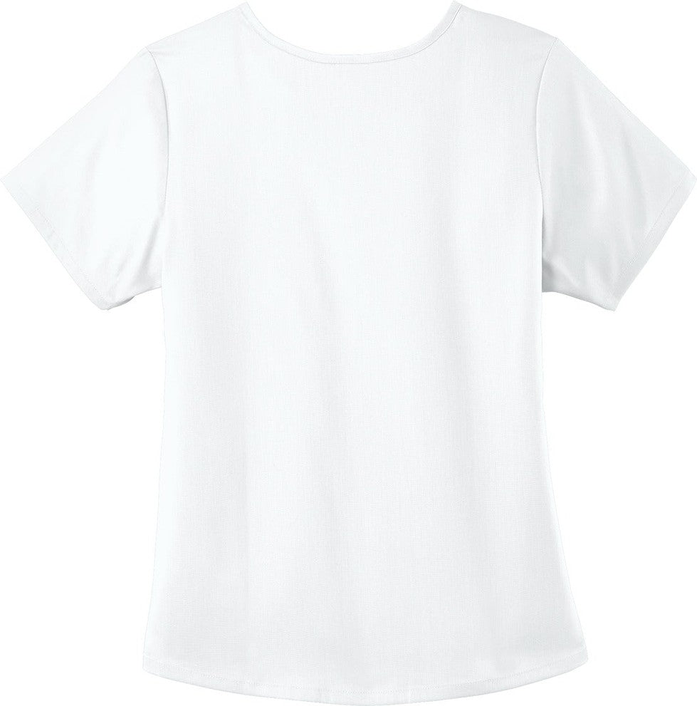 Front View of White Wink Women's Premiere Flex Mock Wrap Top WW4268