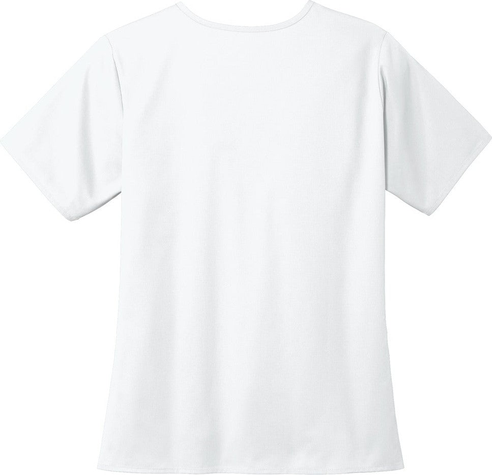 Front View of White Wink Women's WorkFlex V-Neck Top WW4560