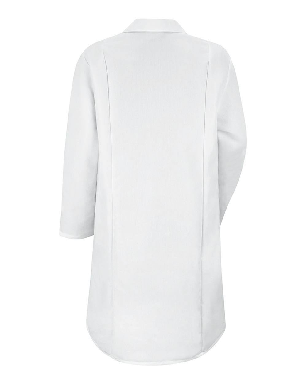 Rear View of White Women&#39;s Gripper Front Lab Coat - KP15