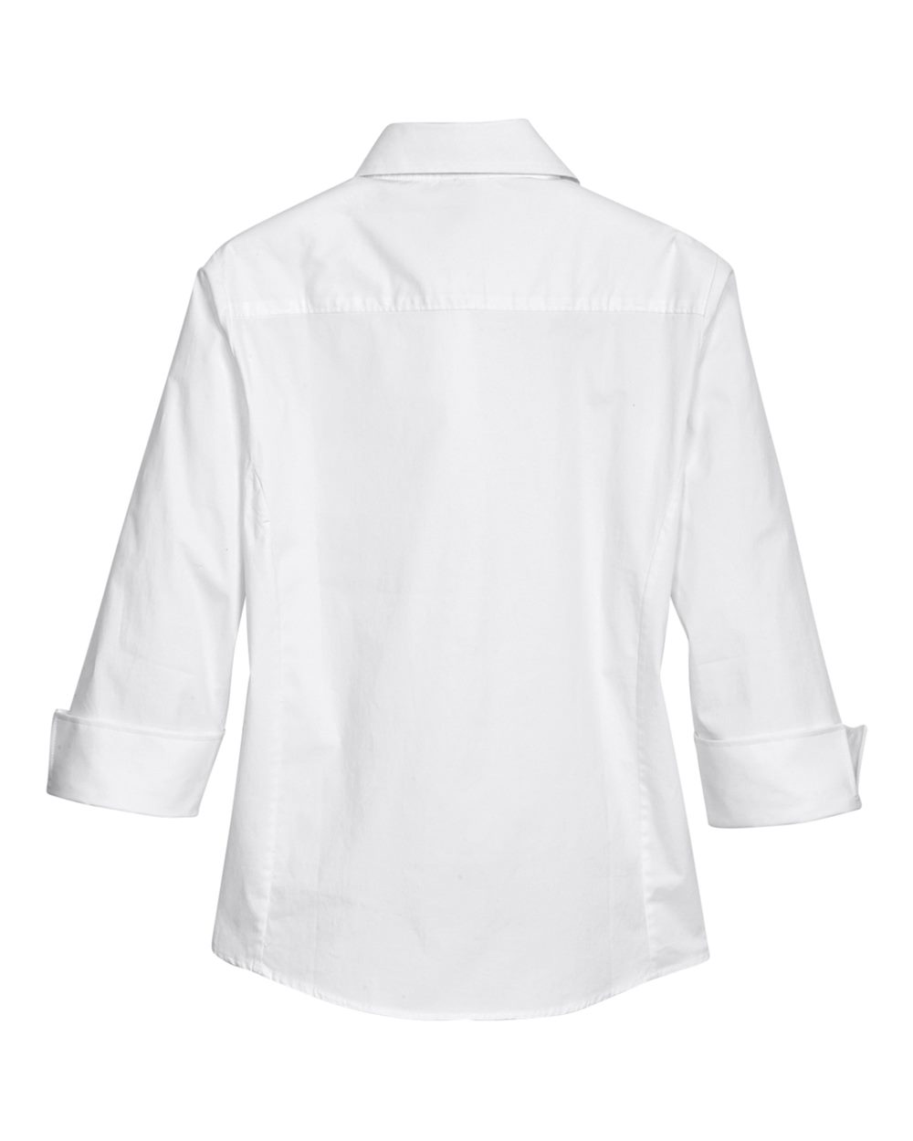 Front View of White Women's Perfect Fit™ Three-Quarter Sleeve Stretch Poplin Dress Shirt - DP625W