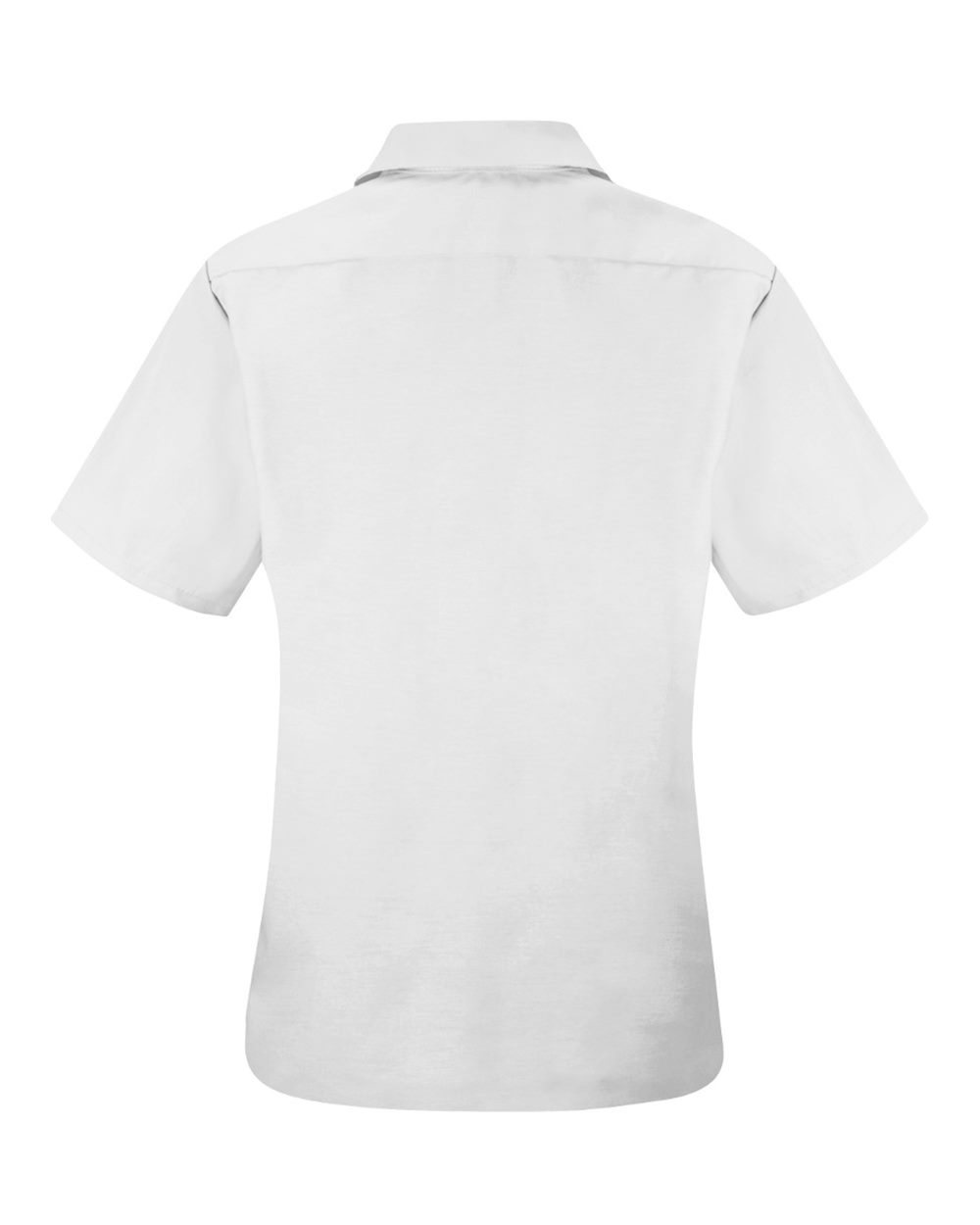 Front View of White Women's Short Sleeve Specialized Pocketless Work Shirt - SP25