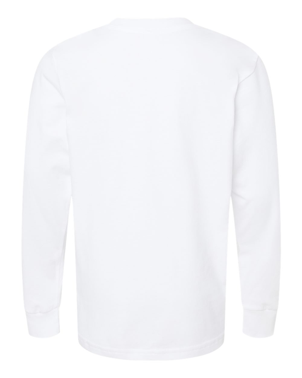 Front View of White Youth Cotton Long Sleeve T-Shirt - 3311