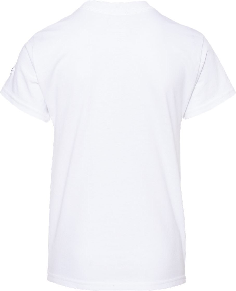 Front View of White Youth Tagless T-Shirt - T435