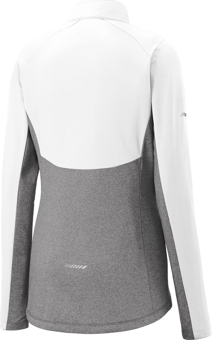 Front View of White/Ch Gy He Sport-Tek Women's Sport-Wick Stretch Contrast 1/4-Zip Pullover. LST854