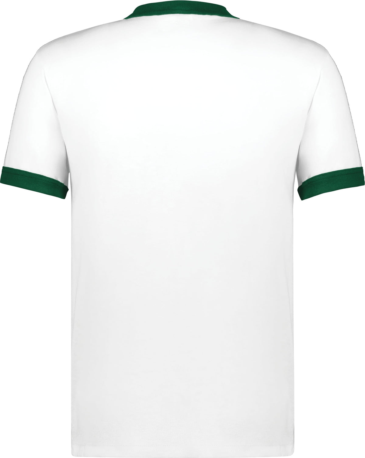 Rear View of WHITE/DARK GREEN ADULT RINGER T-SHIRT