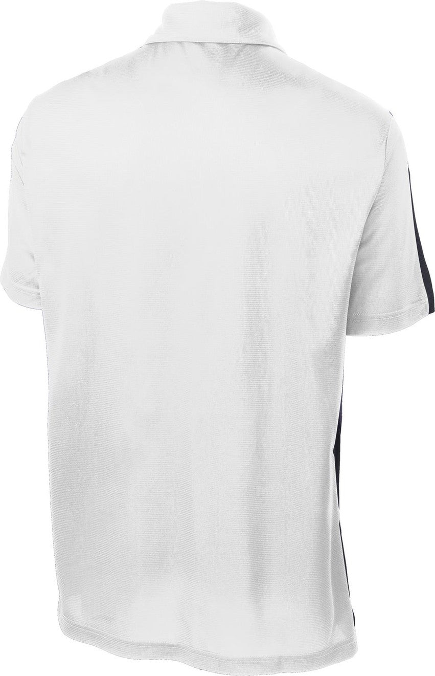 Rear View of White/Grey Sport-Tek PosiCharge Active Textured Colorblock Polo. ST695