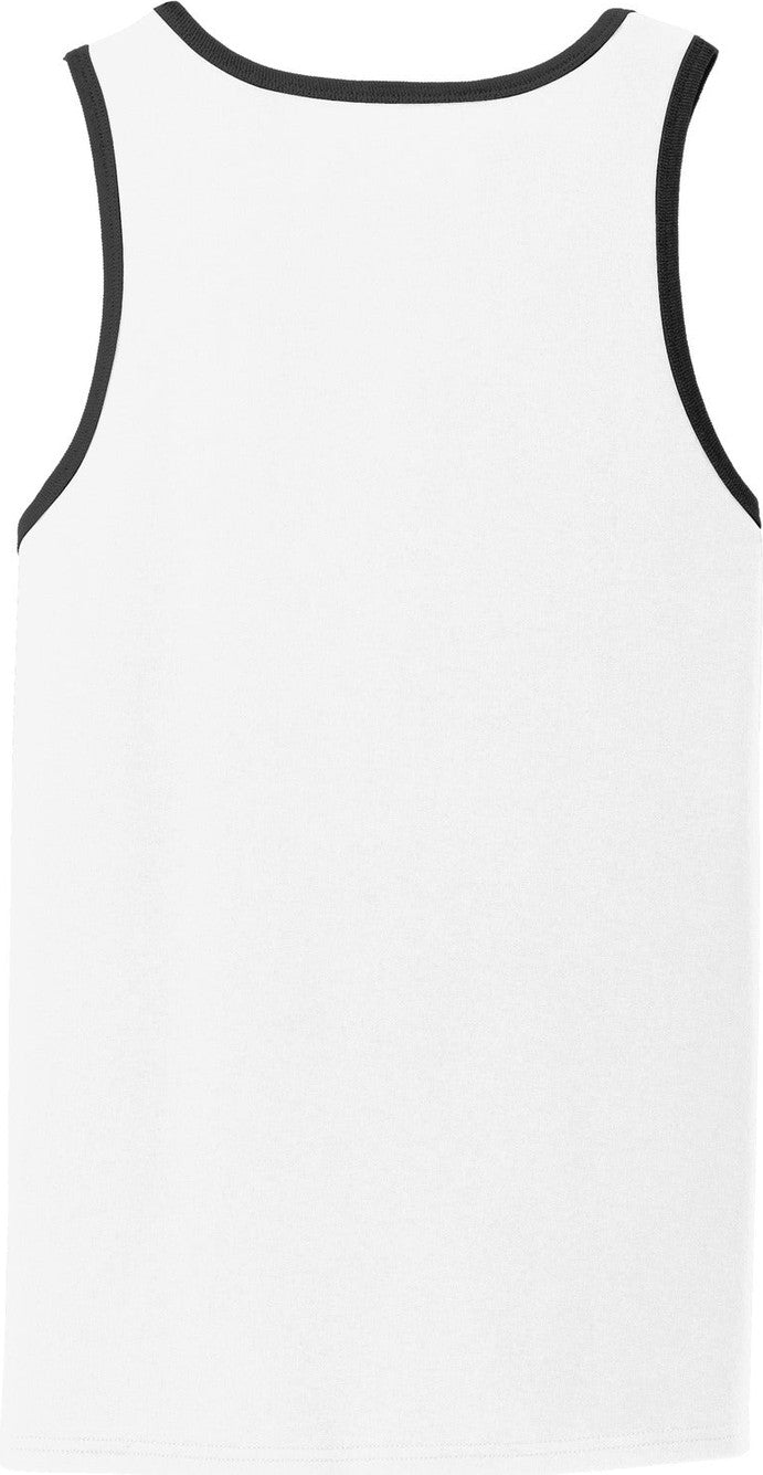 Rear View of White/Jet Blck Port & Co Core Cotton Tank Top. PC54TT