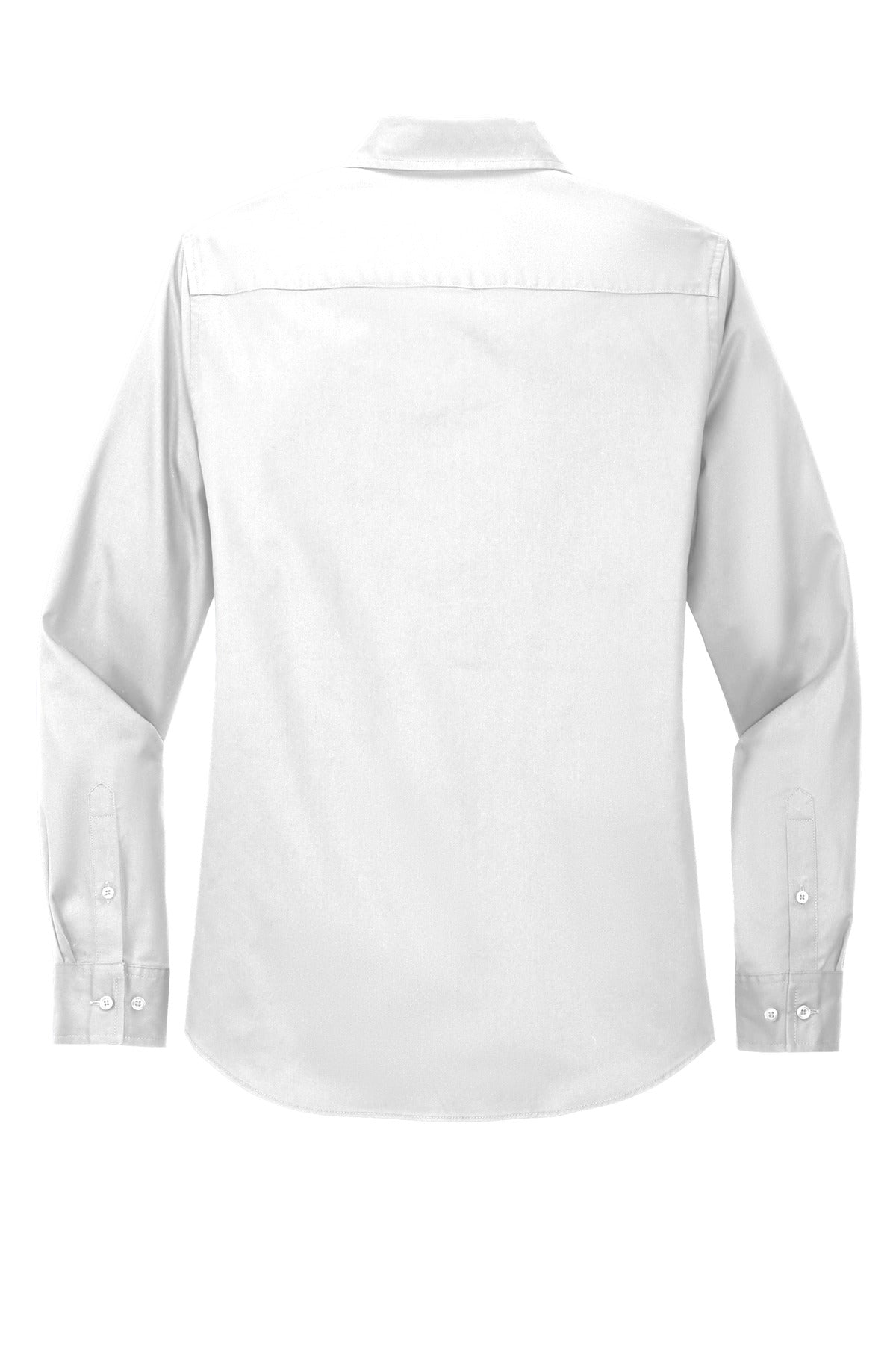 Rear View of White/Lt Stone Port Authority Women's Long Sleeve Easy Care Shirt. L608