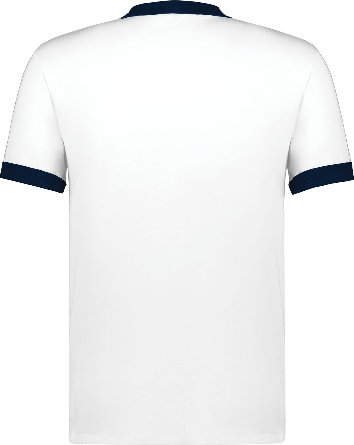 Rear View of WHITE/NAVY ADULT RINGER T-SHIRT
