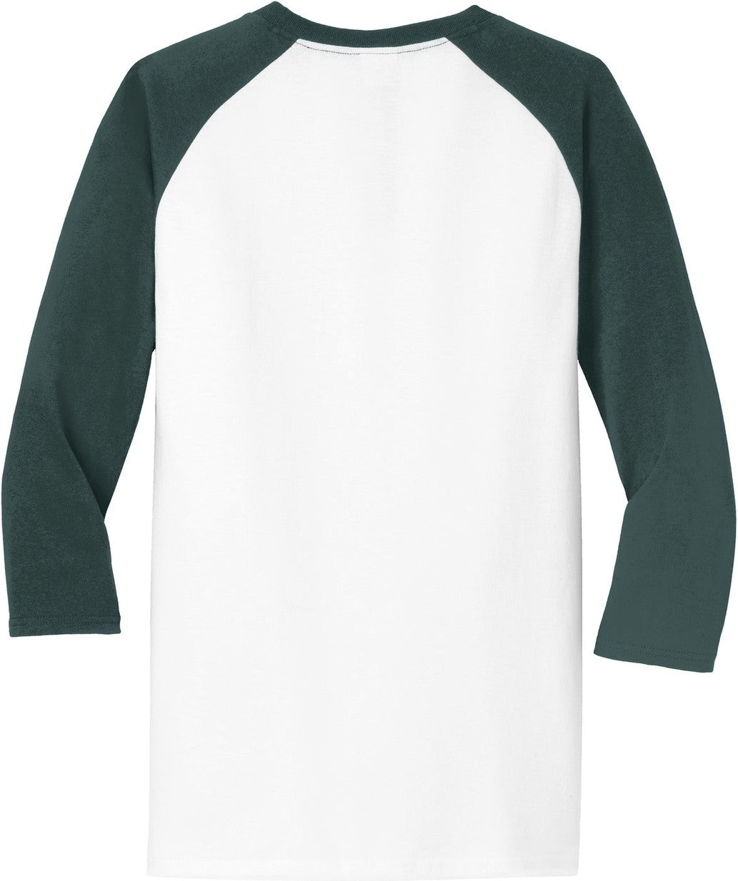 Front View of Wht/Dark Green Port & Co Core Blend 3/4-Sleeve Raglan Tee. PC55RS